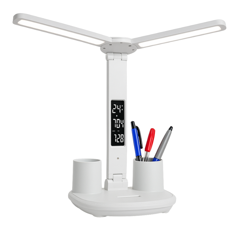 Luminária De Mesa LED Com Relógio e Porta Canetas
