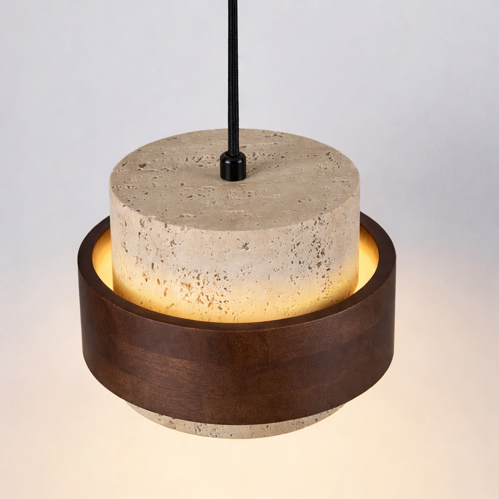 Pendente de Teto em Pedra com Detalhe em Madeira  Mine TG