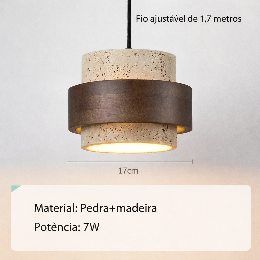 Pendente de Teto em Pedra com Detalhe em Madeira  Mine TG